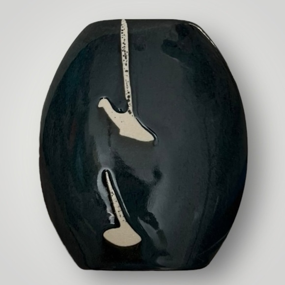 Turkel Navy Pottery Mini Vase Gently Used 4in X 5in Gift Collectible - Picture 1 of 10